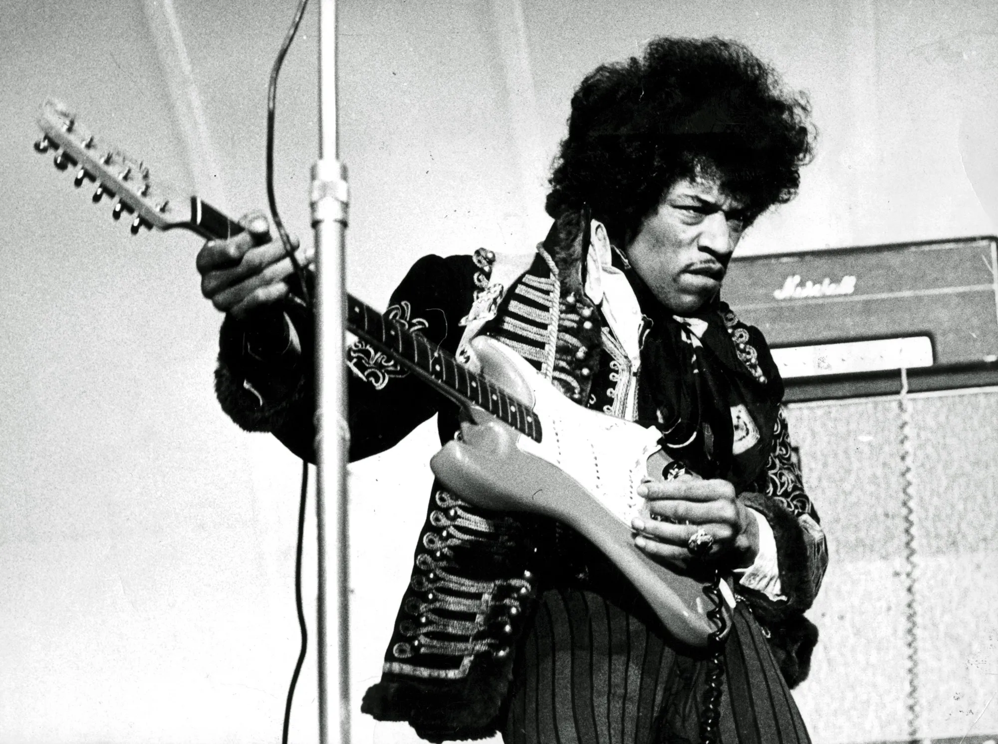Jimi Hendrix performs in Stockholm in 1967.