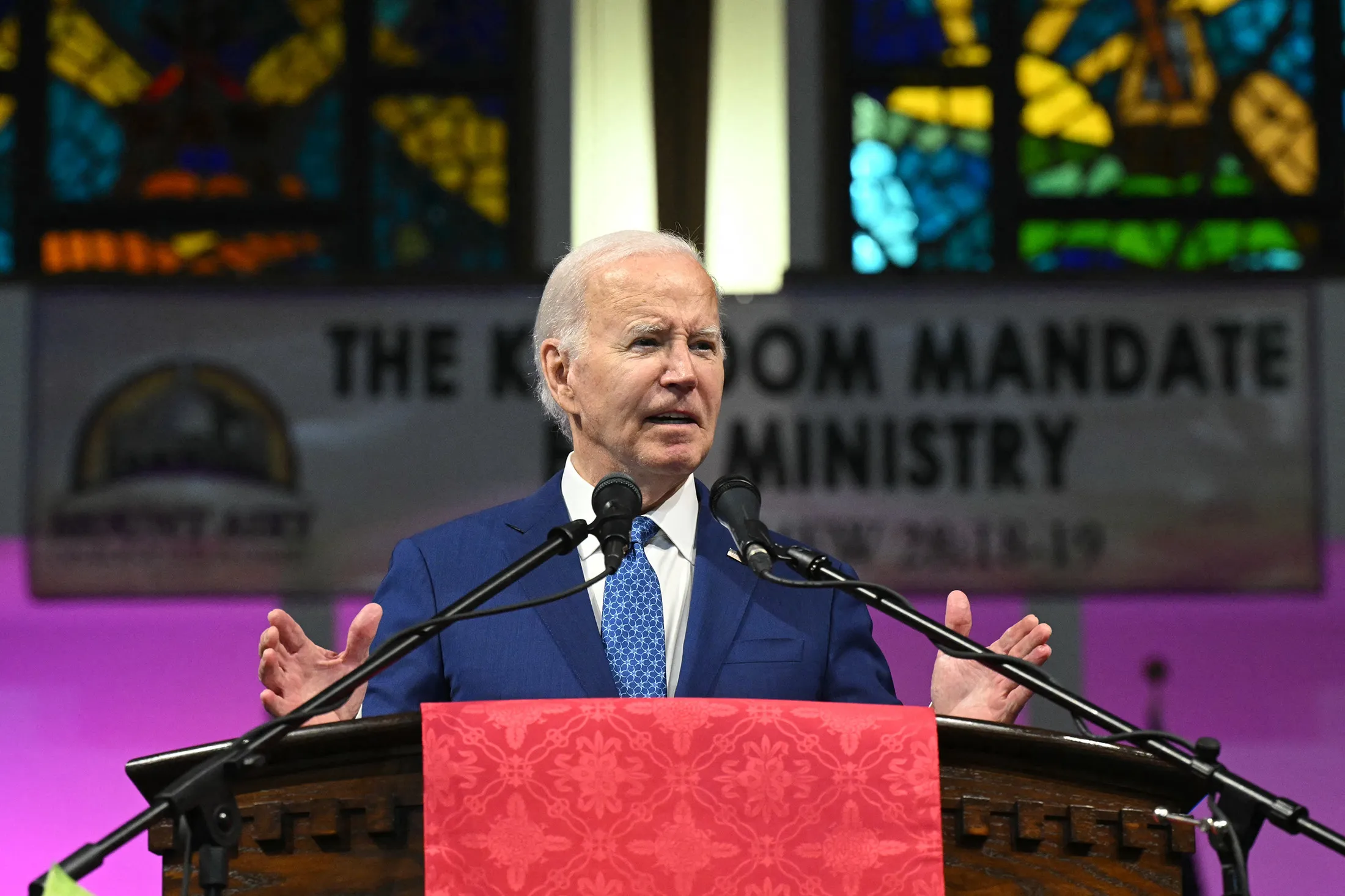 President Joe Biden speaks during a church service and campaign event at Mount Airy Church of God in Christ in Philadelphia, Pennsylvania, on July 7, 2024.