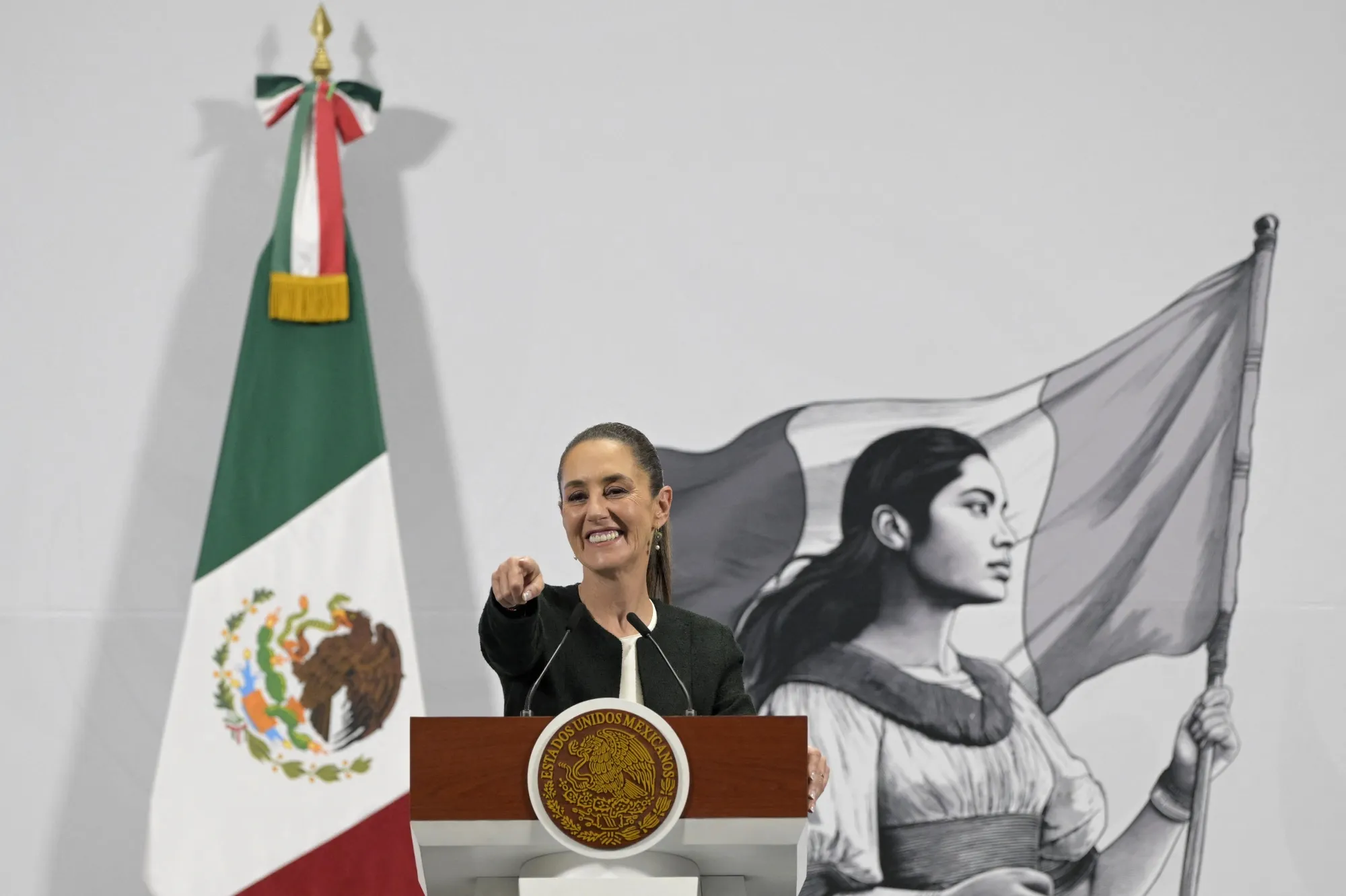 Claudia Sheinbaum during her daily press conference at the National Palace in Mexico City on March 6.