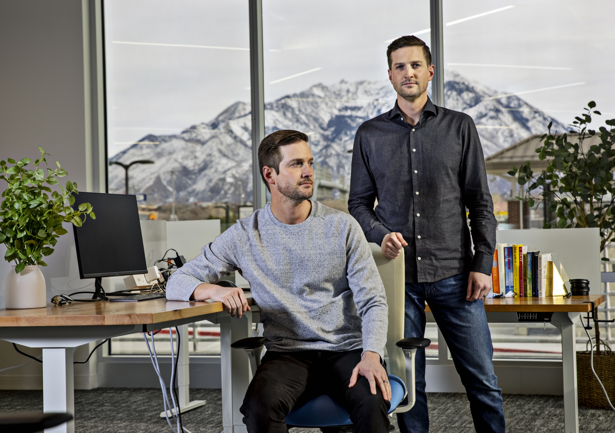 Greg Levesque, chief executive officer of Strider Technologies Inc., right, and Eric Levesque, chief operating officer of Strider Technologies Inc., at the company's headquarters in South Jordan, Utah, US, on Friday, Jan. 7, 2022. Strider Technologies scours open-source data in China to identify technologies most at risk of being stolen — and the people who might be tempted to steal them.