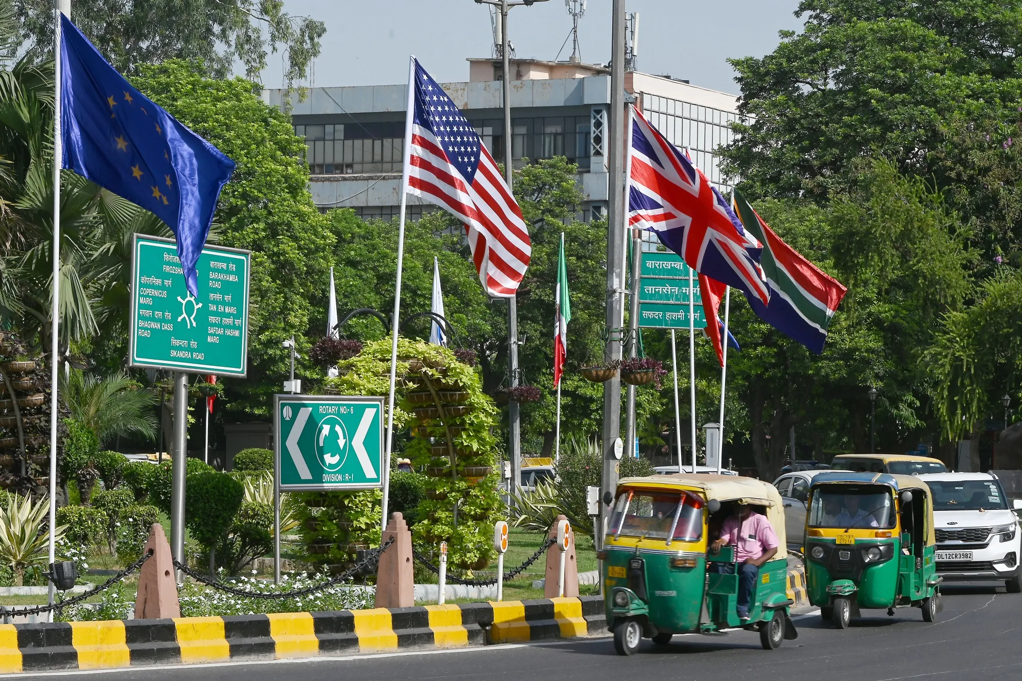 National flags ahead of the G20 summit in New Delhi.
