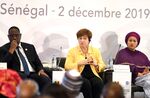 From left, Macky Sall, Kristalina Georgieva and Amina J. Mohammed attend an IMF conference on Africa’s indebtedness in Dec. 2019.