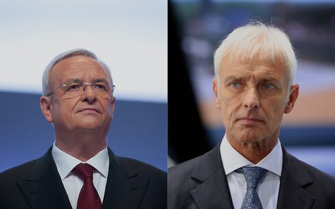 Martin Winterkorn and Matthias Mueller. Photographer: Krisztian Bocsi/Bloomberg