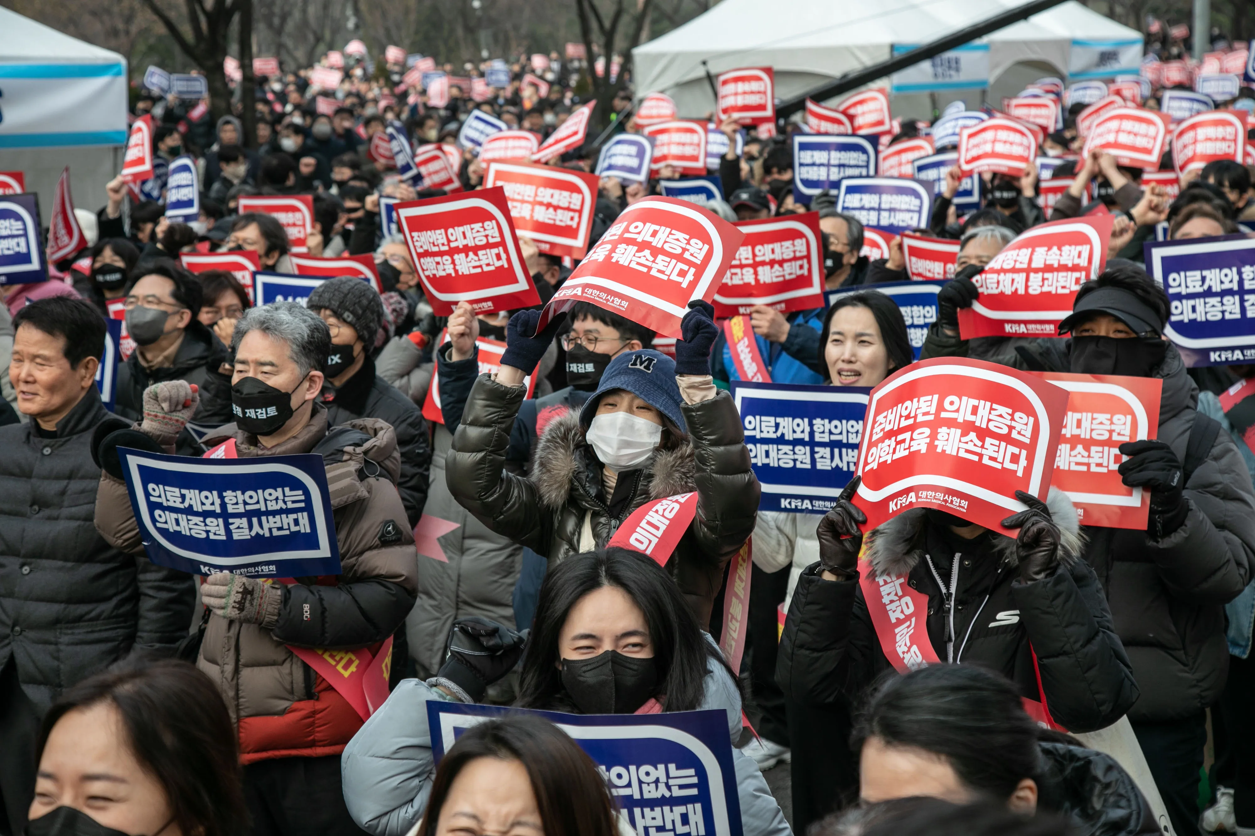 Demonstrators protest in Seoul on March 3.