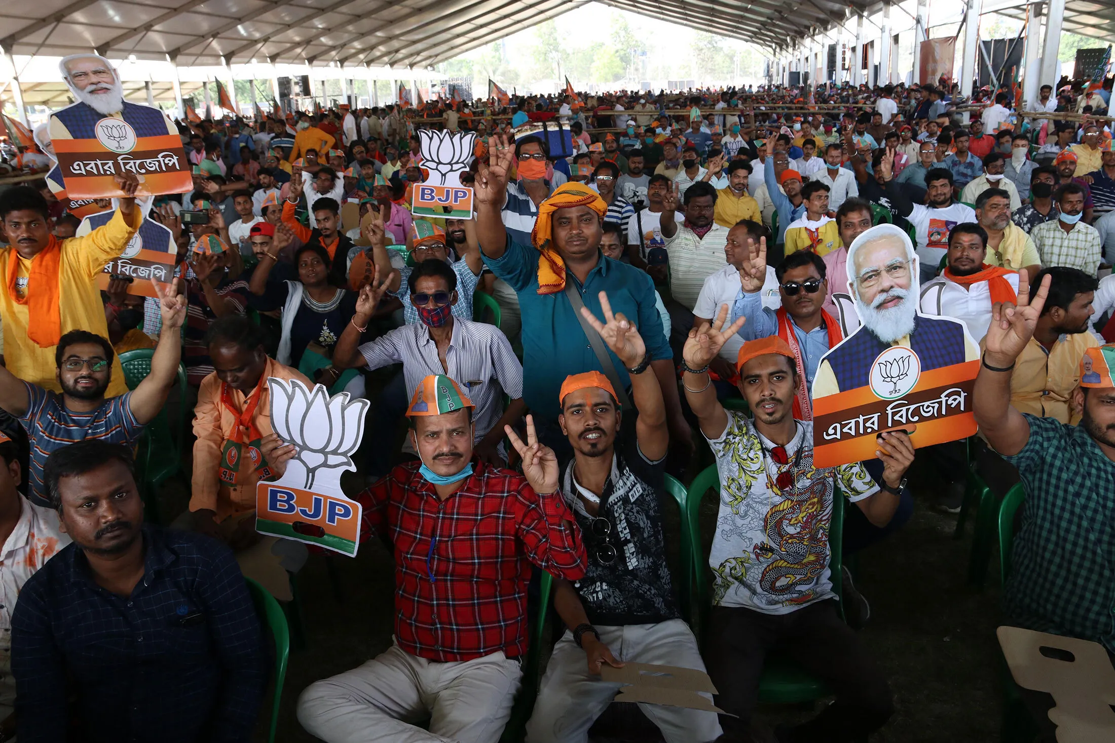 A campaign rally by the ruling BJP in West Bengal in April.