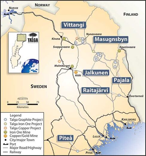 Talga's Sweden project map.