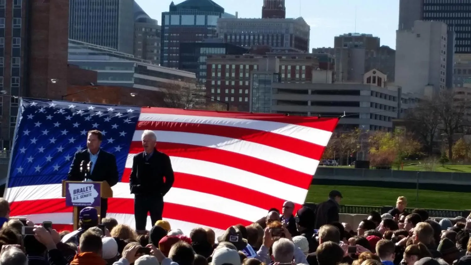 Bruce Braley (left) and Bill Clinton are pictured.
