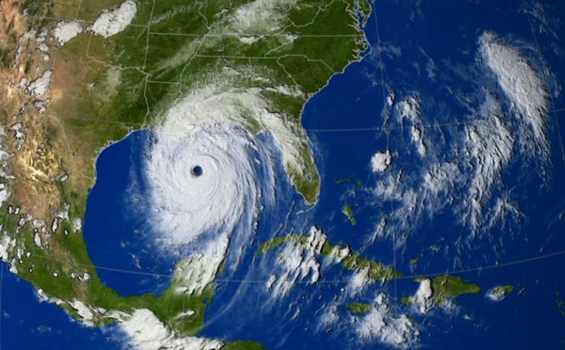 An infrared satellite view of Hurricane Katrina in 2005.