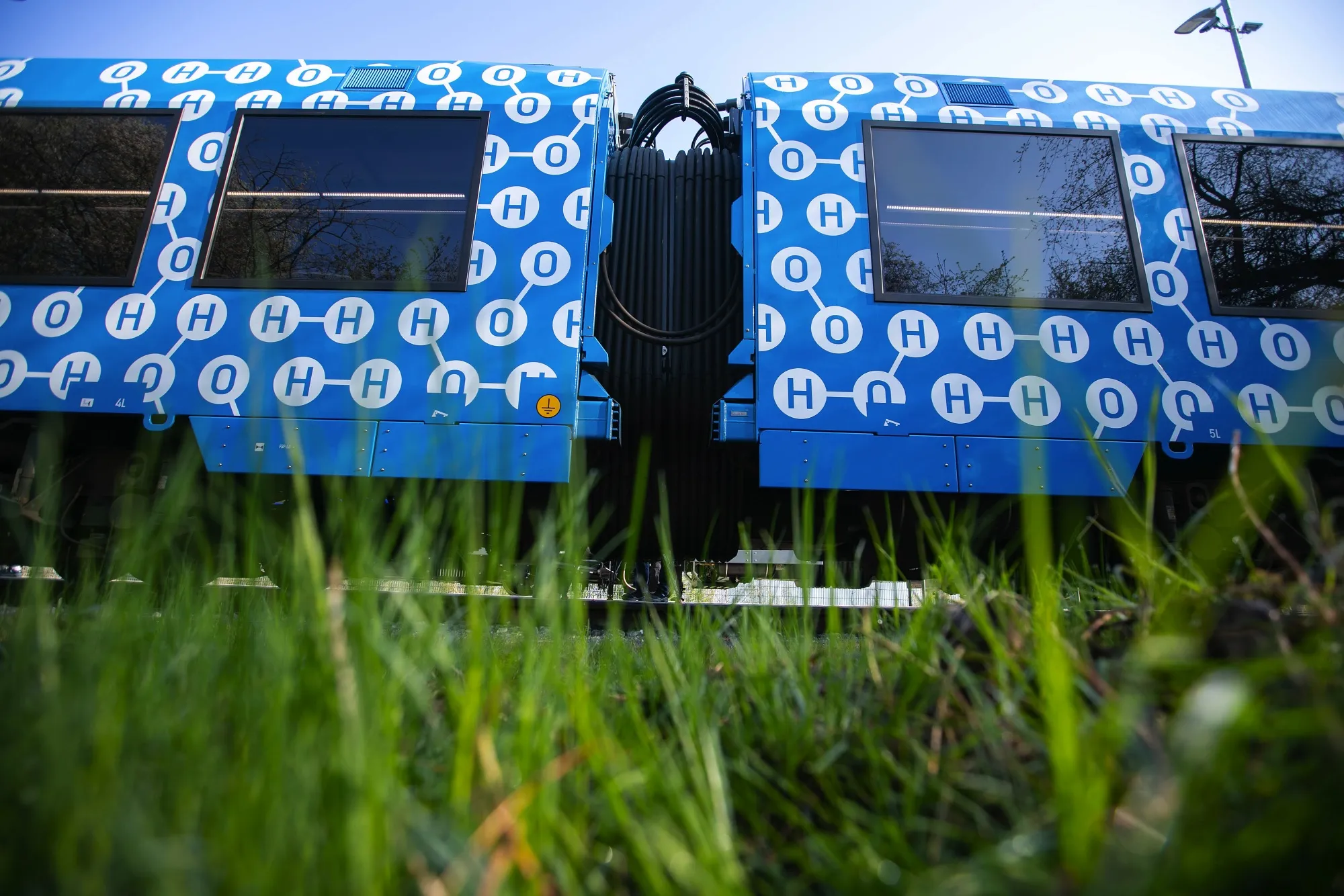 An Alstom Coradia iLint hydrogen fuel cell powered train operates in Lower Saxony, on April 20.