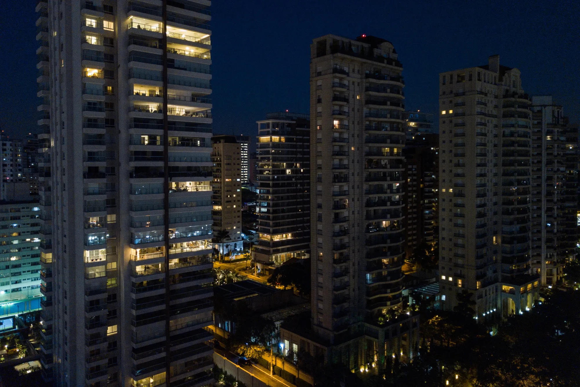 Apartment buildings stand in the Vila Nova Conceicao neighborhood of Sao Paulo.