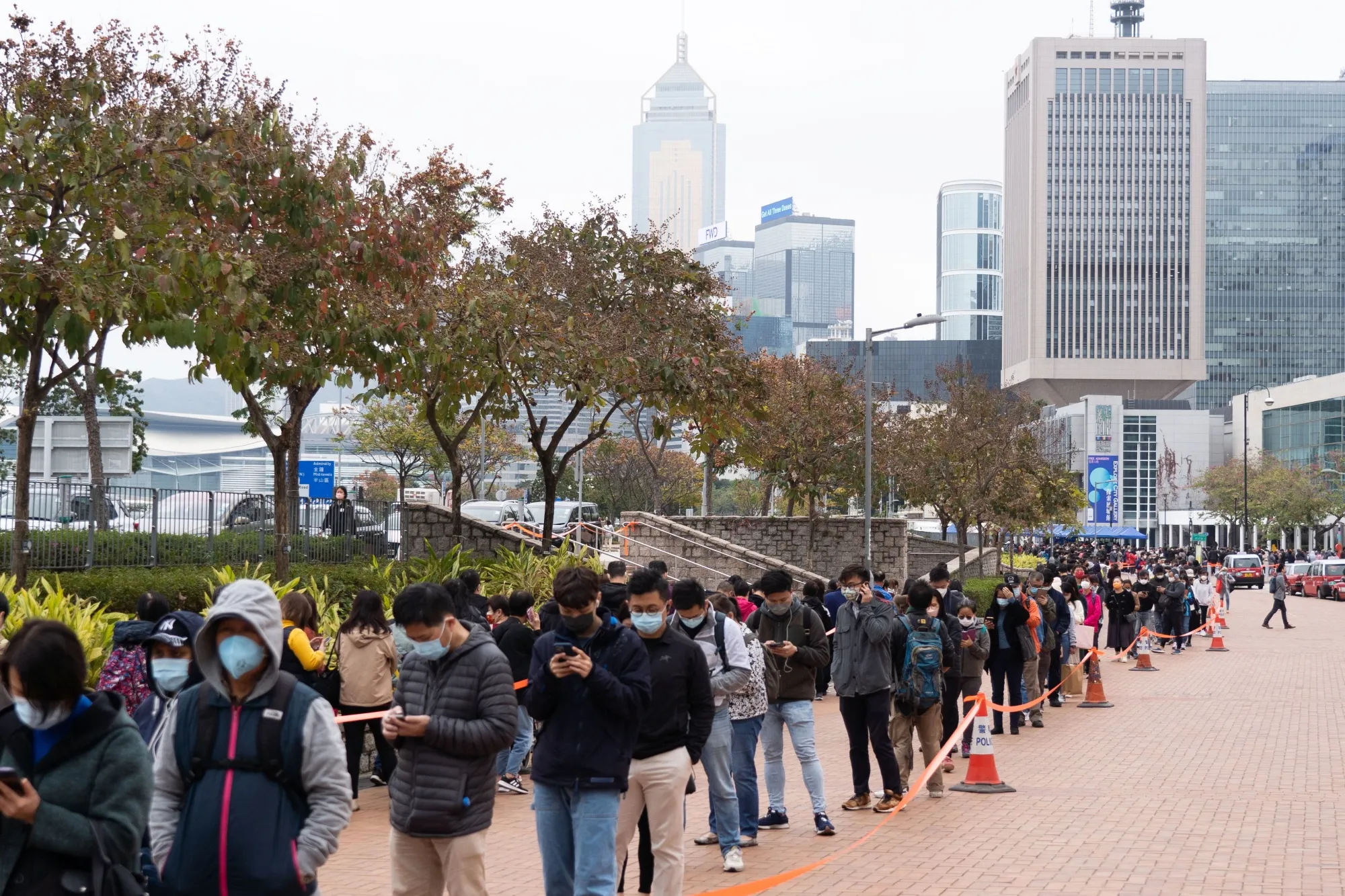 Members of the public wait at a Covid-19 testing facility in Hong Kong, on&nbsp;Feb. 9.