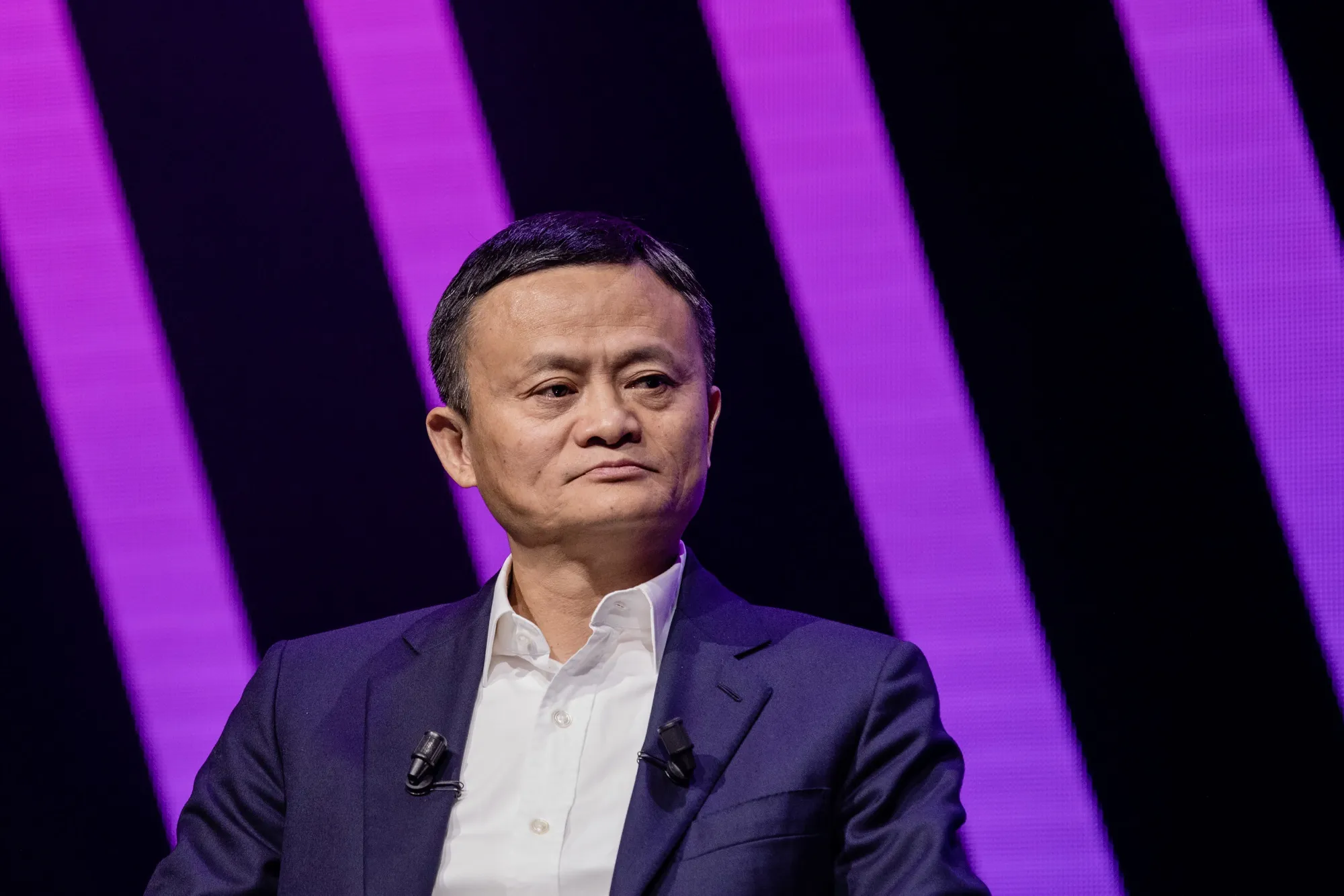 Jack Ma pauses during a fireside interview at the Viva Technology conference in Paris, France, on May 16, 2019.