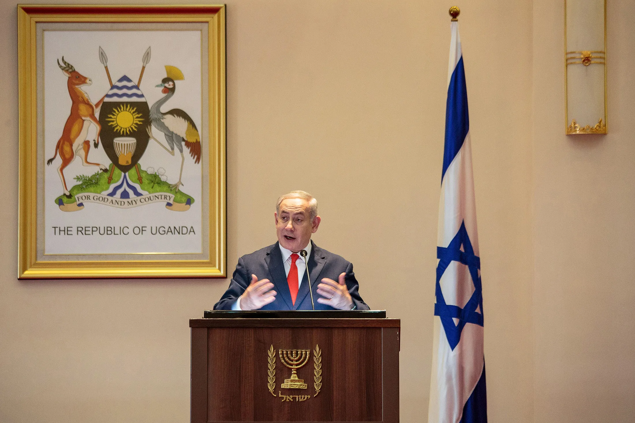 Benjamin Netanyahu in Uganda on Feb. 3.