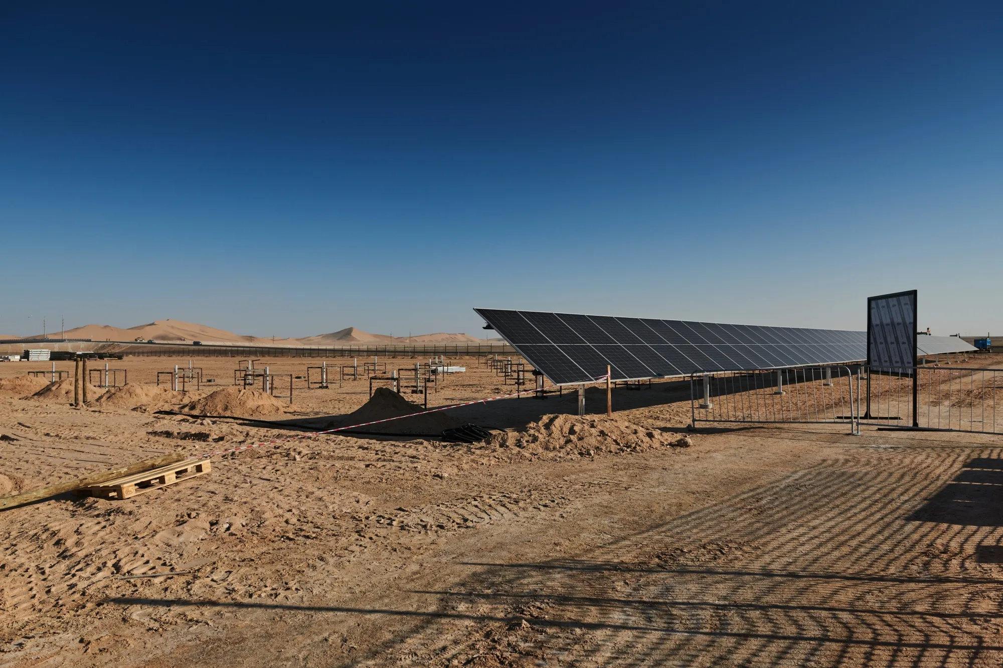 An array of solar panels at a green hydrogen plant in Namibia.