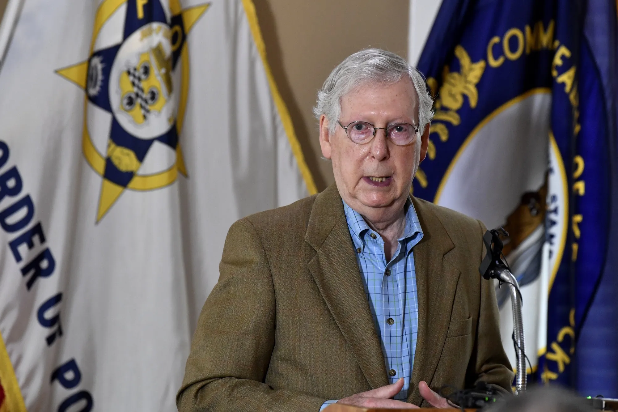 Mitch McConnell speaks in Lexington, Kentucky, on Sept. 1, 2020. 