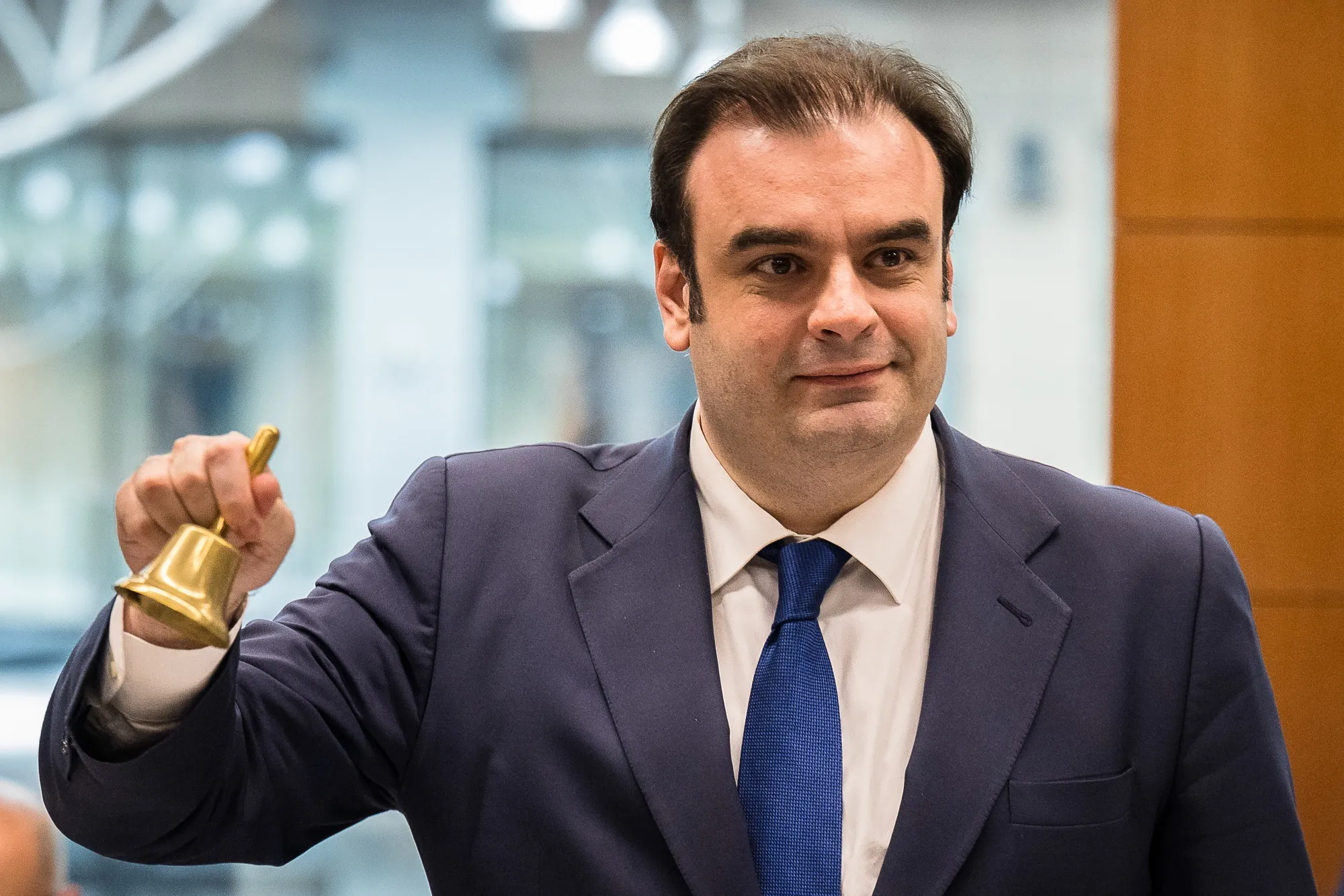 Eurogroup President Kyriakos Pierrakakis on May 4, 2026, in Brussels.&nbsp;