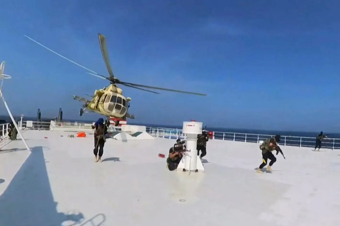 Houthi militants capture of a cargo vessel in the Red Sea in November 2023.