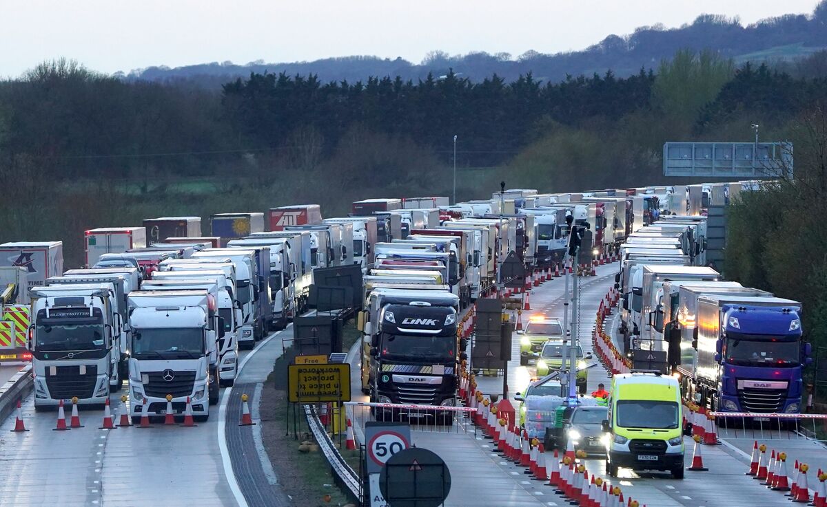 M20 Motorway Traffic Logjam in Kent England Due to P O Ferries