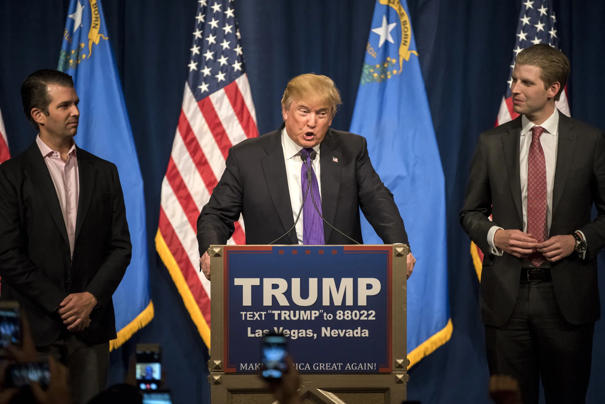 Donald Trump, center, Donald Trump Jr. and Eric Trump.