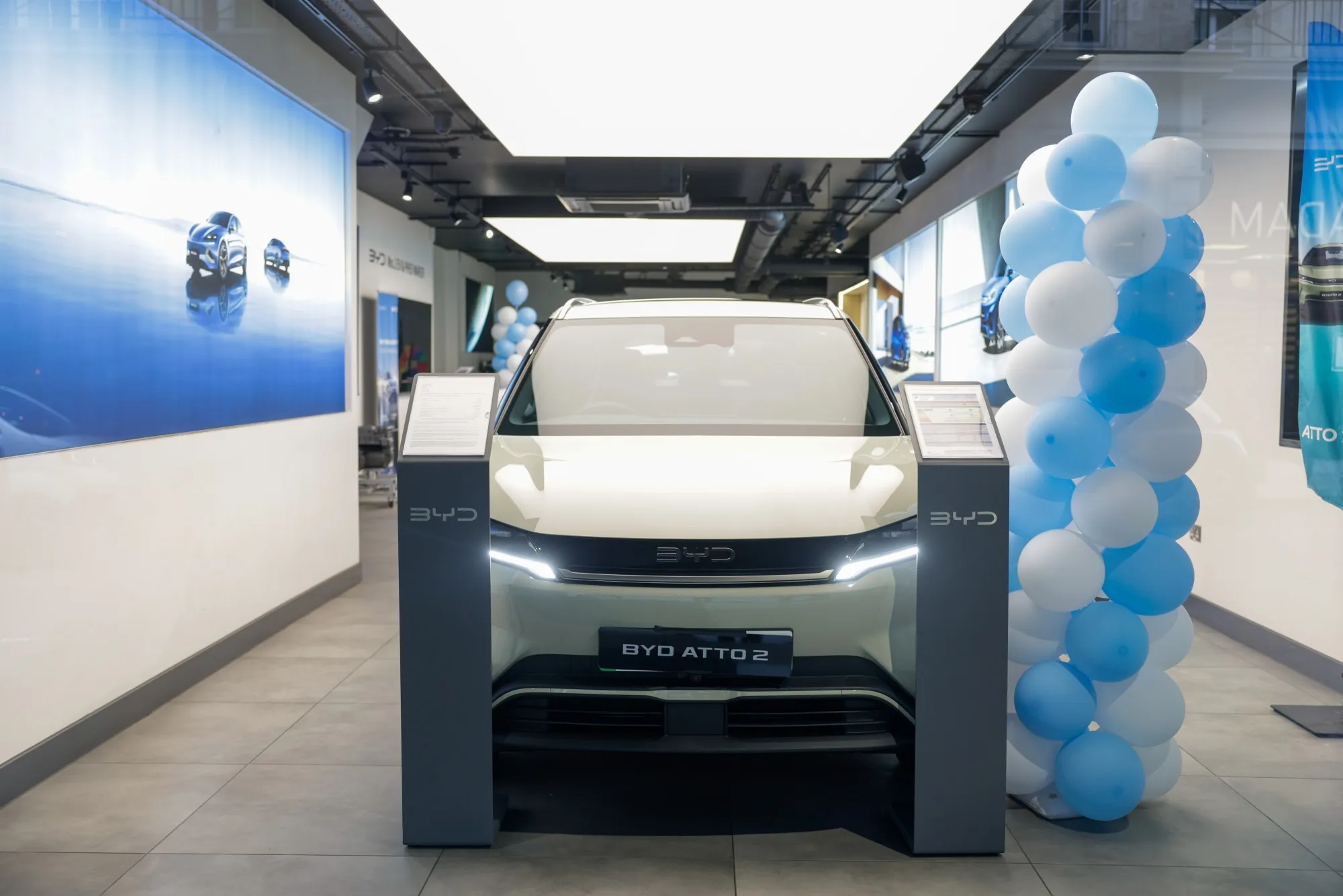 A BYD Atto 2 EV in the showroom in the Mayfair district of London.