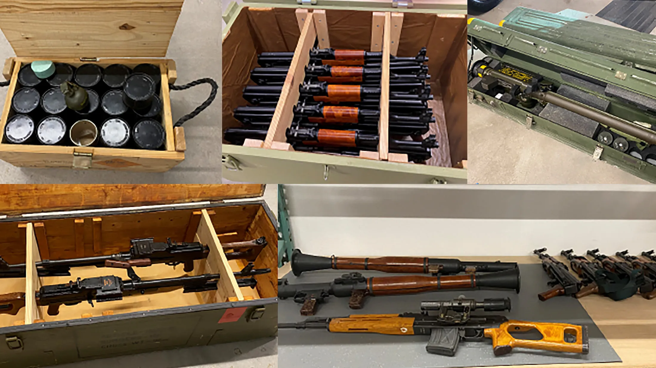 Photographs of weaponry the defendants allegedly sought to buy and export to South Sudan to stage a coup.