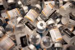Empty Pfizer-BioNTech Covid-19 vaccine vials&nbsp;in Lansdale, Pennsylvania.