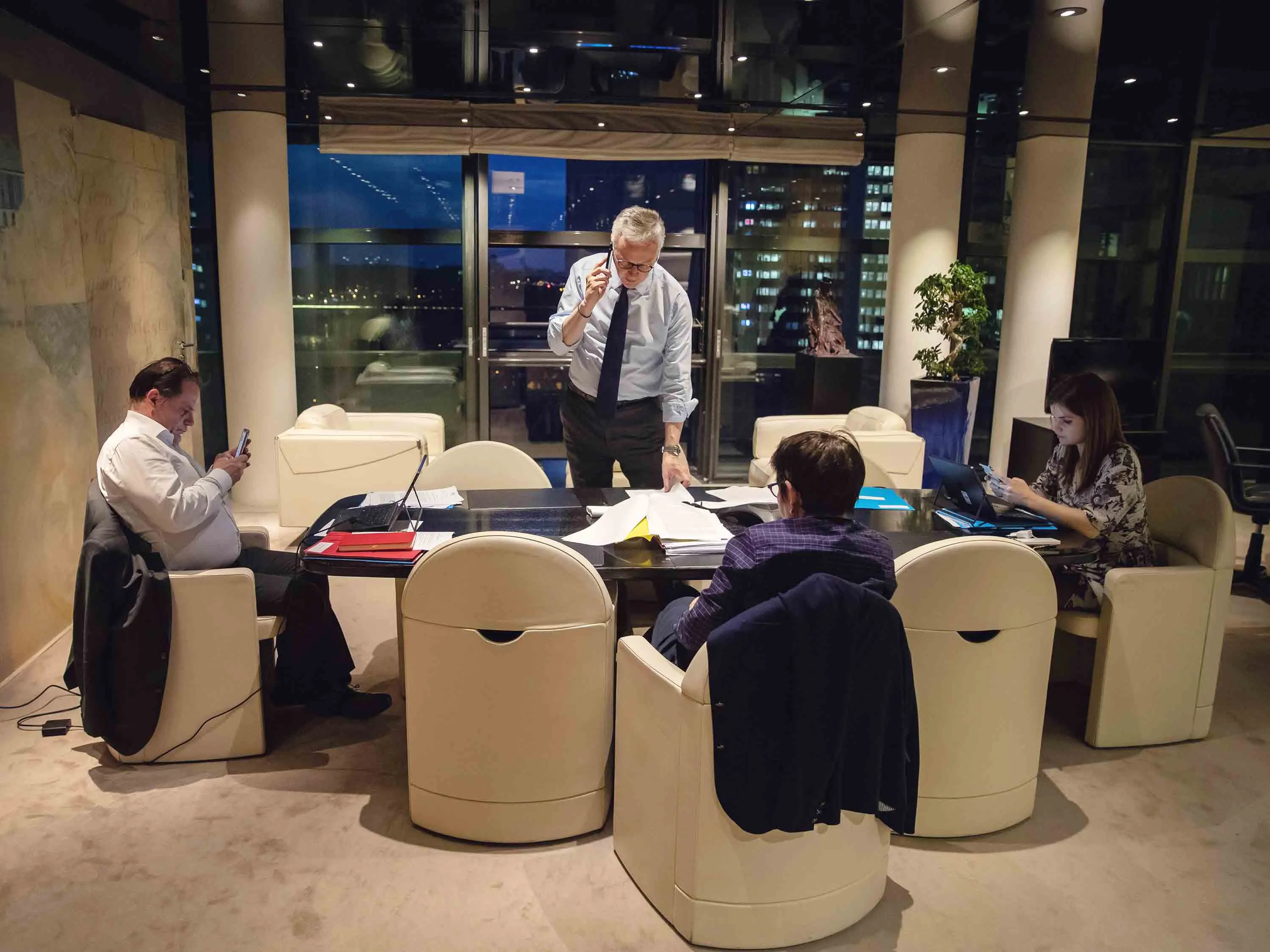 Bruno Le Maire speaks on a call during an all-night EU finance ministers meeting, in Paris, on April 7.