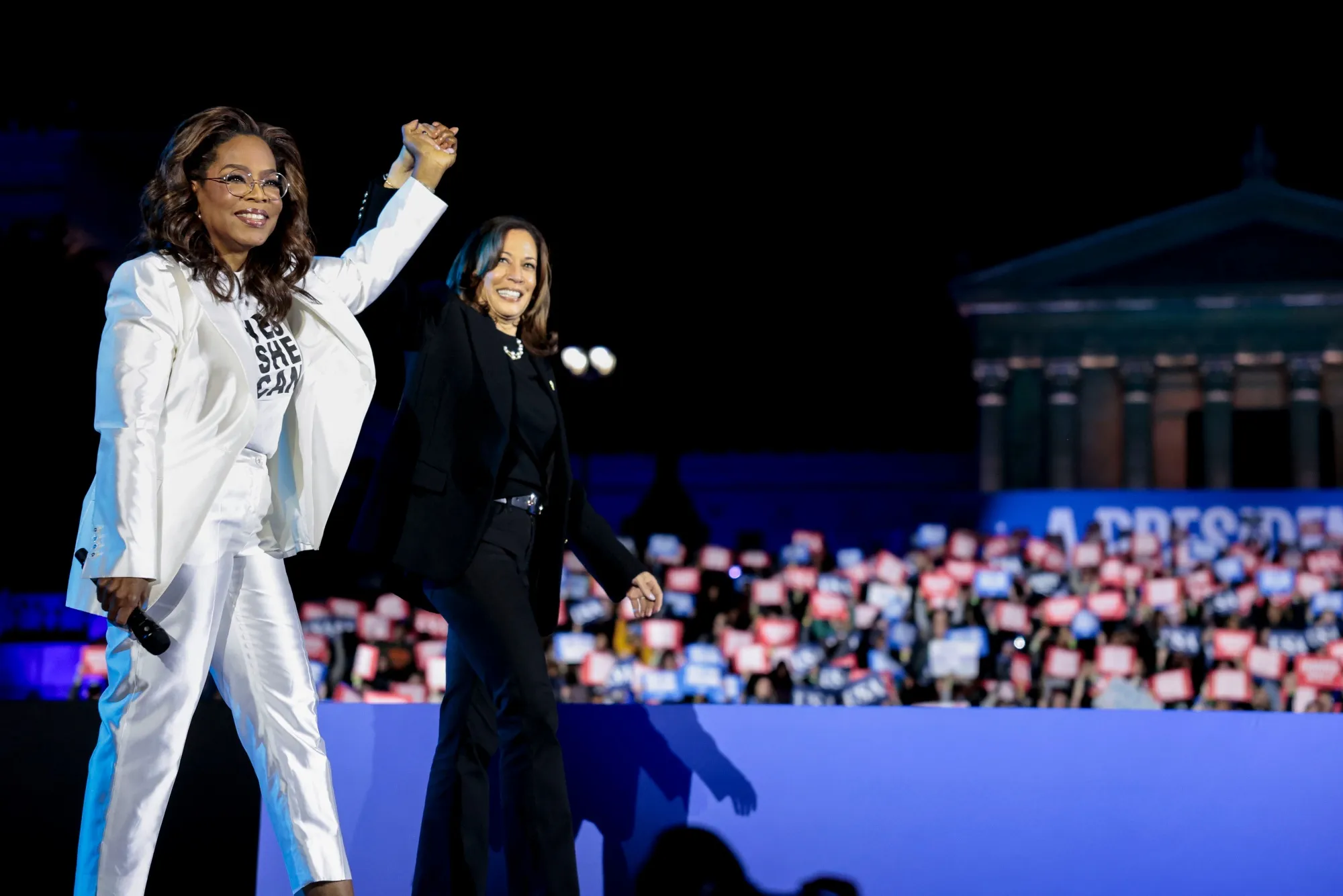 Kamala Harris, right, and Oprah Winfrey