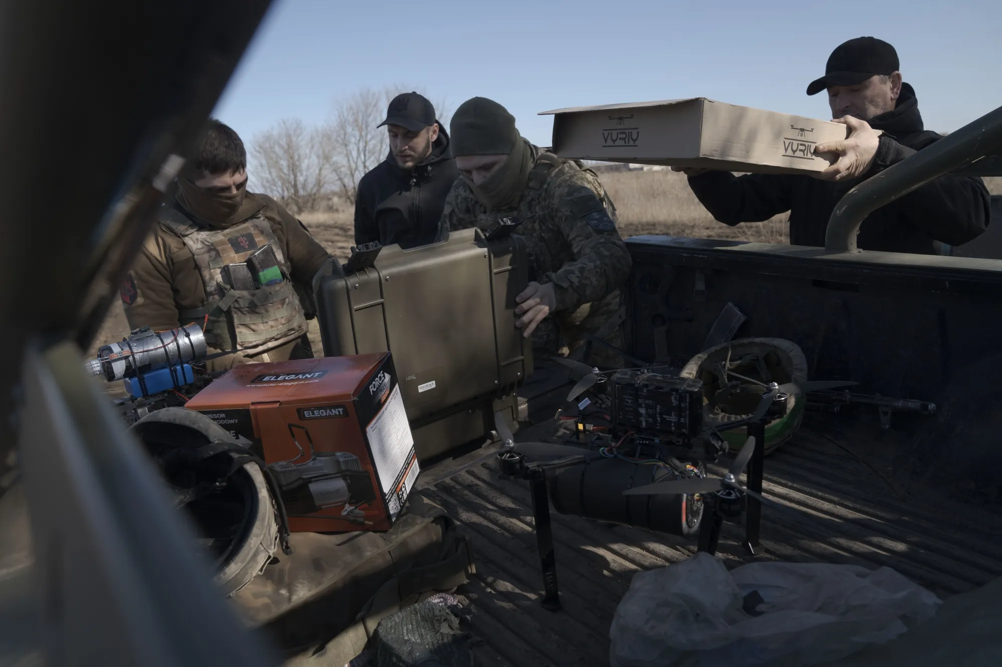 Soldiers unload equipment&nbsp;on the front line in Donetsk Oblast, Ukraine, on March 9.