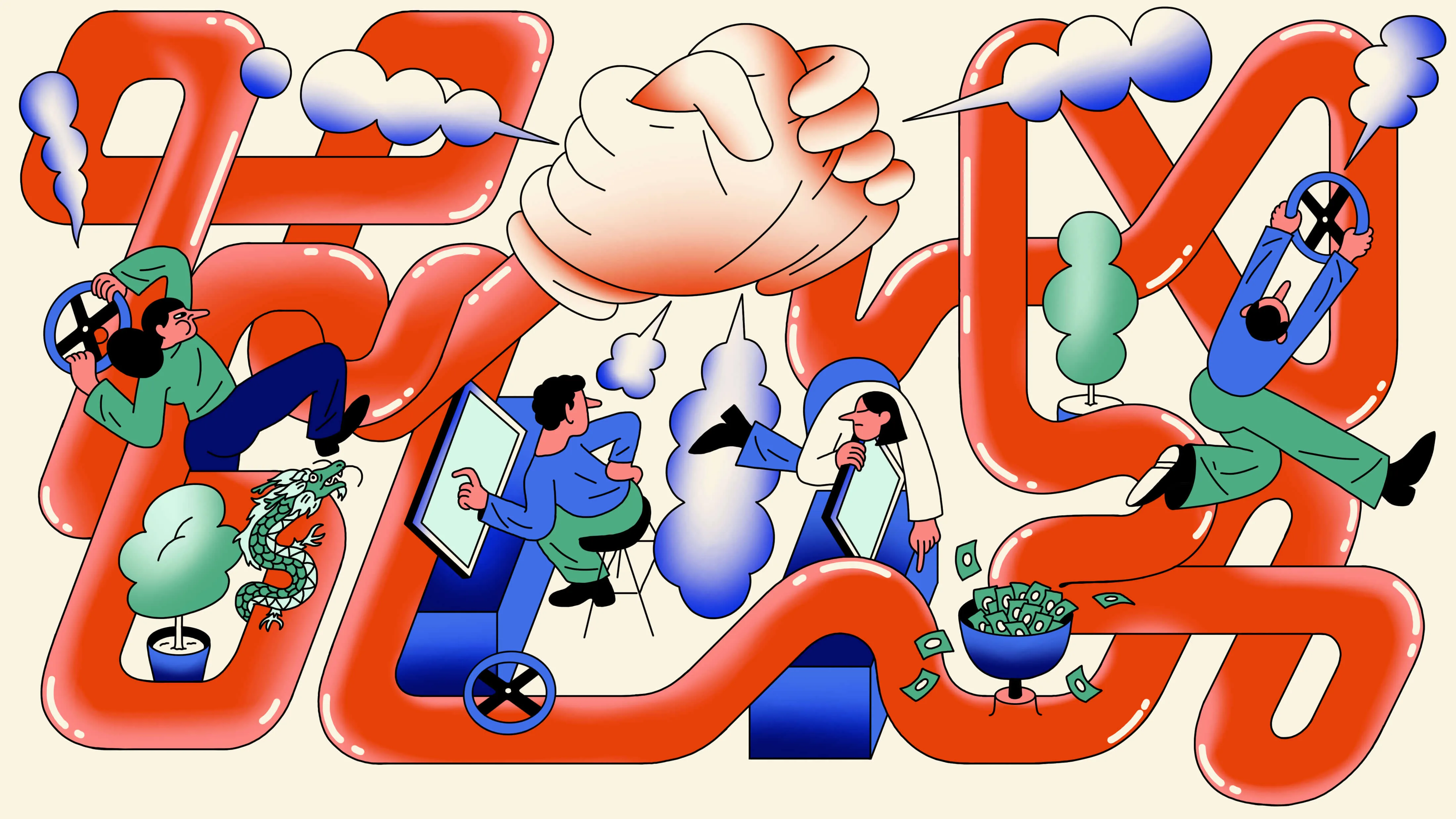 **DO NOT USE OUTSIDE OF BLOOMBERG OPINION AI FEATURE** Illustration: Simon Landrein for Bloomberg Opinion column on AI in China