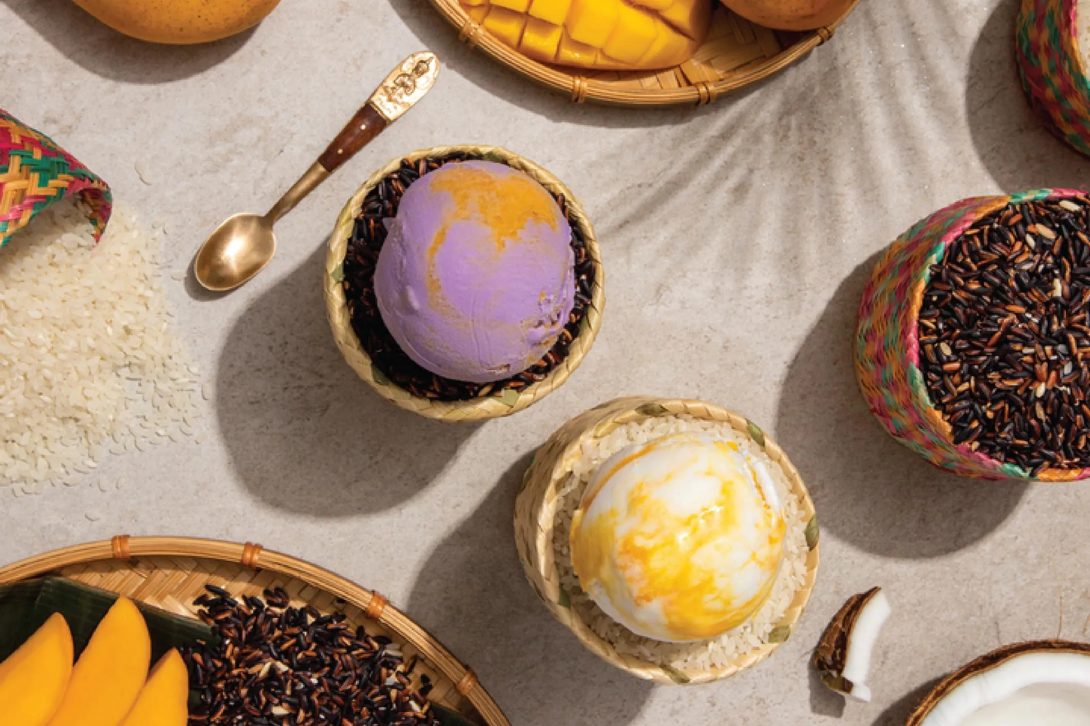 Wanderlust’s bestselling Sticky Rice and Mango ice cream, along with&nbsp;Ube Malted Crunch.