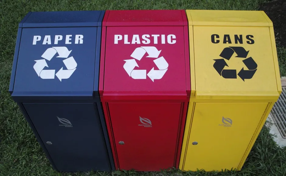 Recycling bins at a park in Singapore.