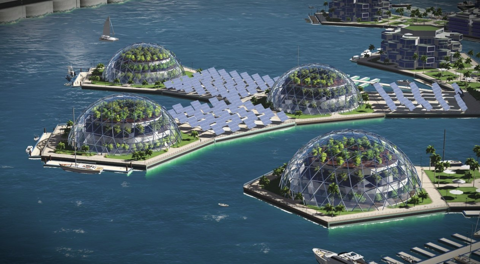 Waterworld 2: A rendering of a future floating city.