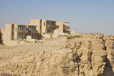 Private pools and balconies at Beresheet look out from the rim atop the Ramon Crater, near Mitspe Ramon in Southern Israel.