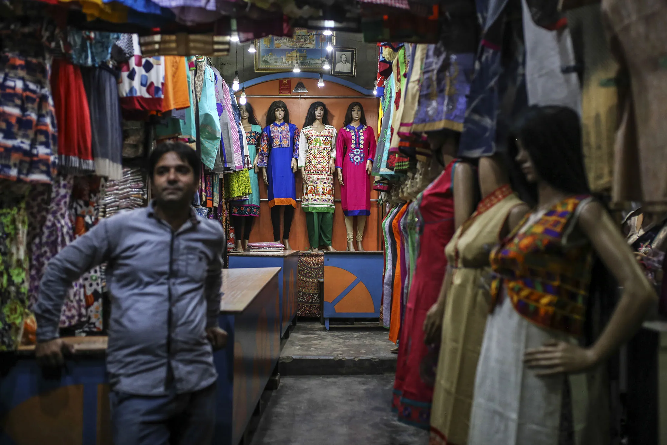 Ready-made garments&nbsp;on display at a shop in Varanasi.