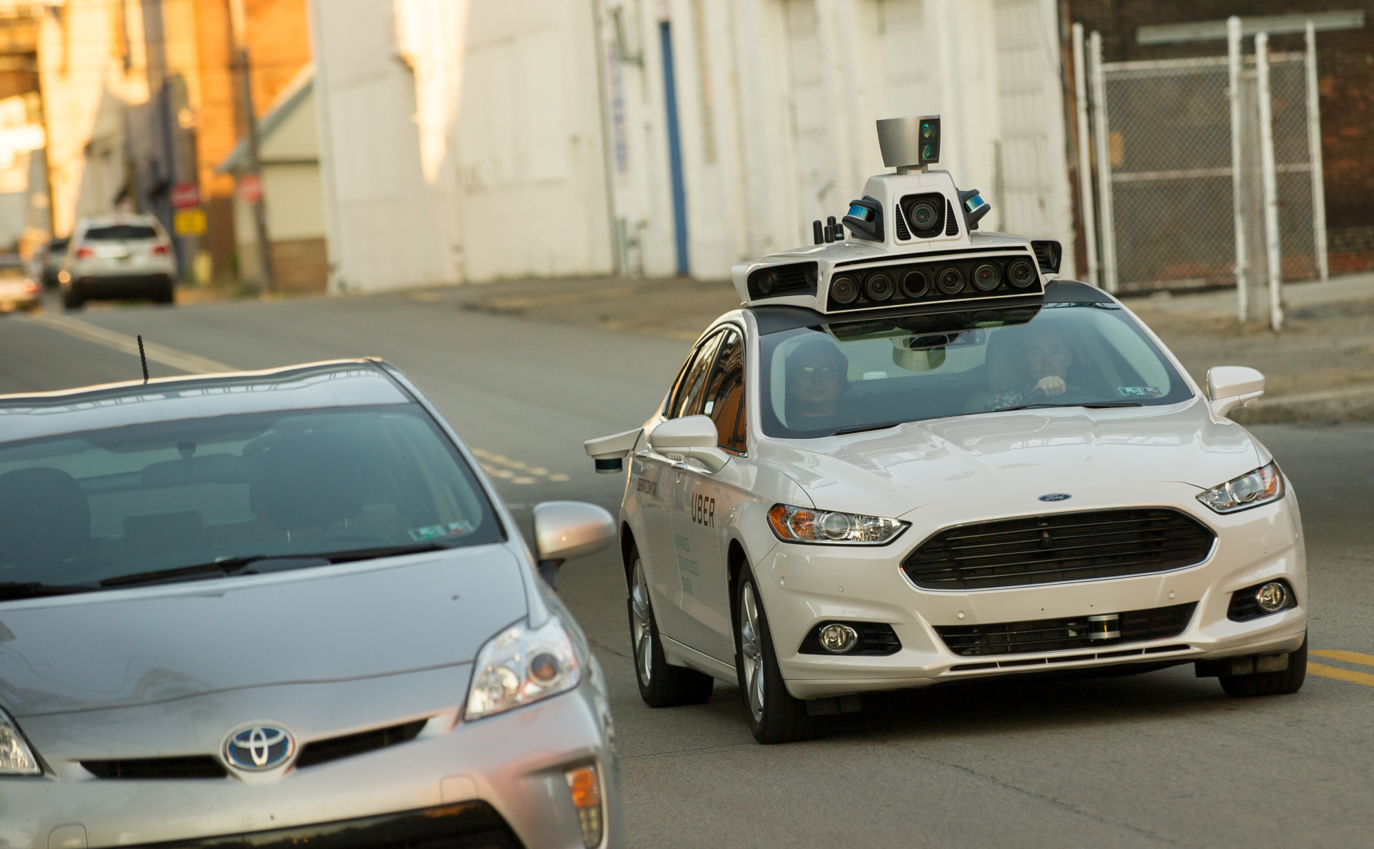 An Uber driverless Ford Fusion in Pittsburgh.
