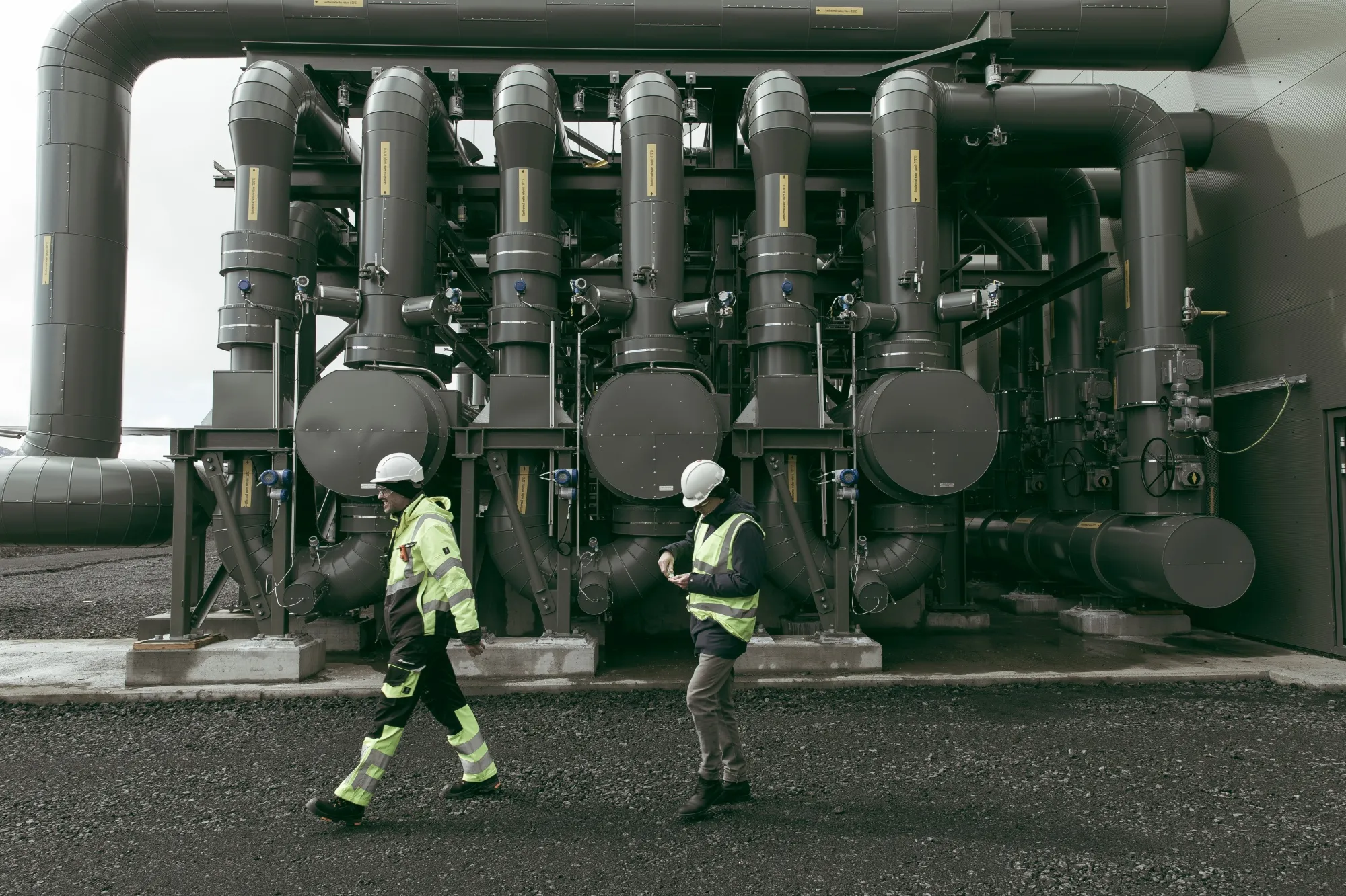 Geothermal heating system at the Climeworks AG Mammoth carbon removal plant in Hellisheioi, Iceland.
