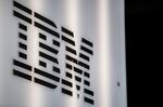 A logo of International Business Machines Corp. (IBM) sits on their offices in London, U.K.