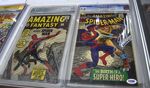 A selection of 20 works associated with the late Stan Lee's comics universe, including rare copies of comic books he wrote and signed, are displayed at Julien's Auctions in Beverly Hills, California, in Nov. 2018. 