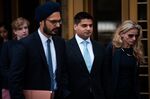 Rohan Ramchandani, center, leaves federal court in New York on July 17, 2017.