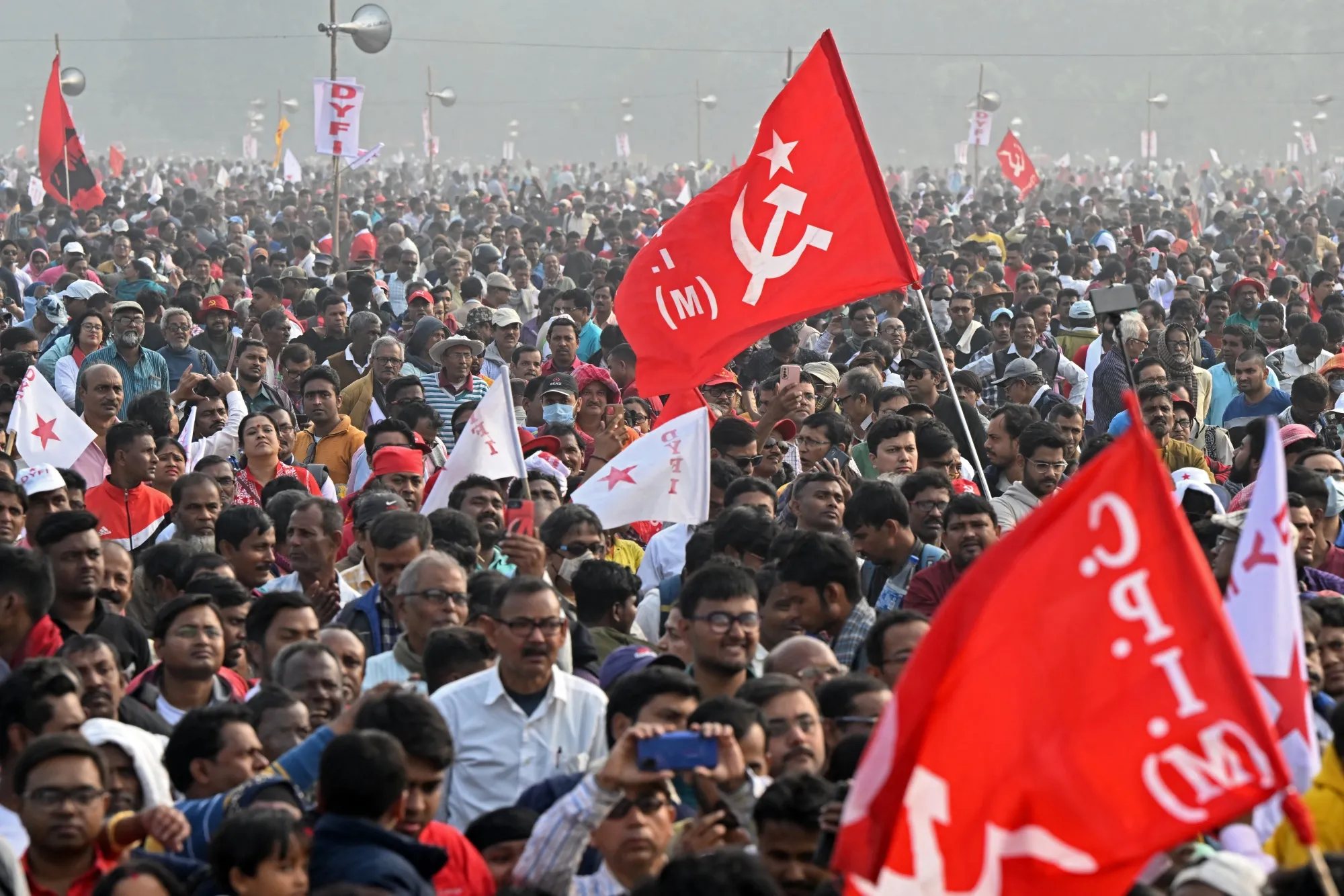 Communist Party of India flags&nbsp;in Kolkata.