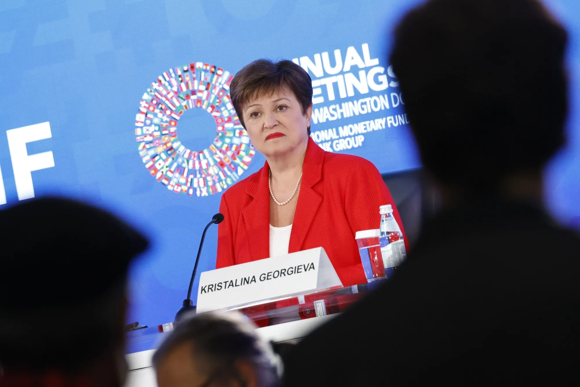 Kristalina Georgieva speaks at a news conference during the annual meetings of the IMF and World Bank Group in Washington, DC, on Oct. 13.