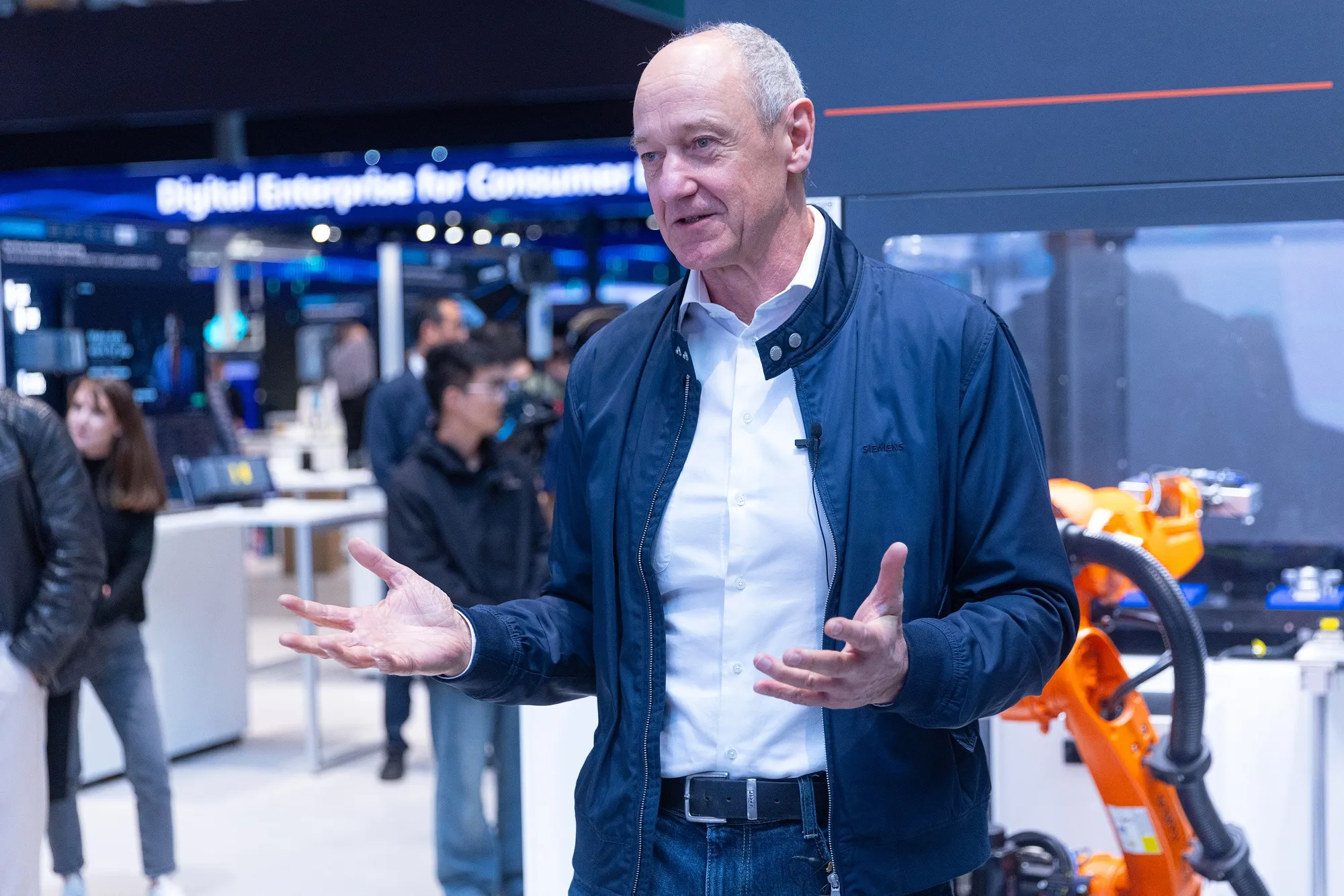 Roland Busch speaks at the Hannover Messe 2026 trade fair in Hannover, Germany, on April 19.