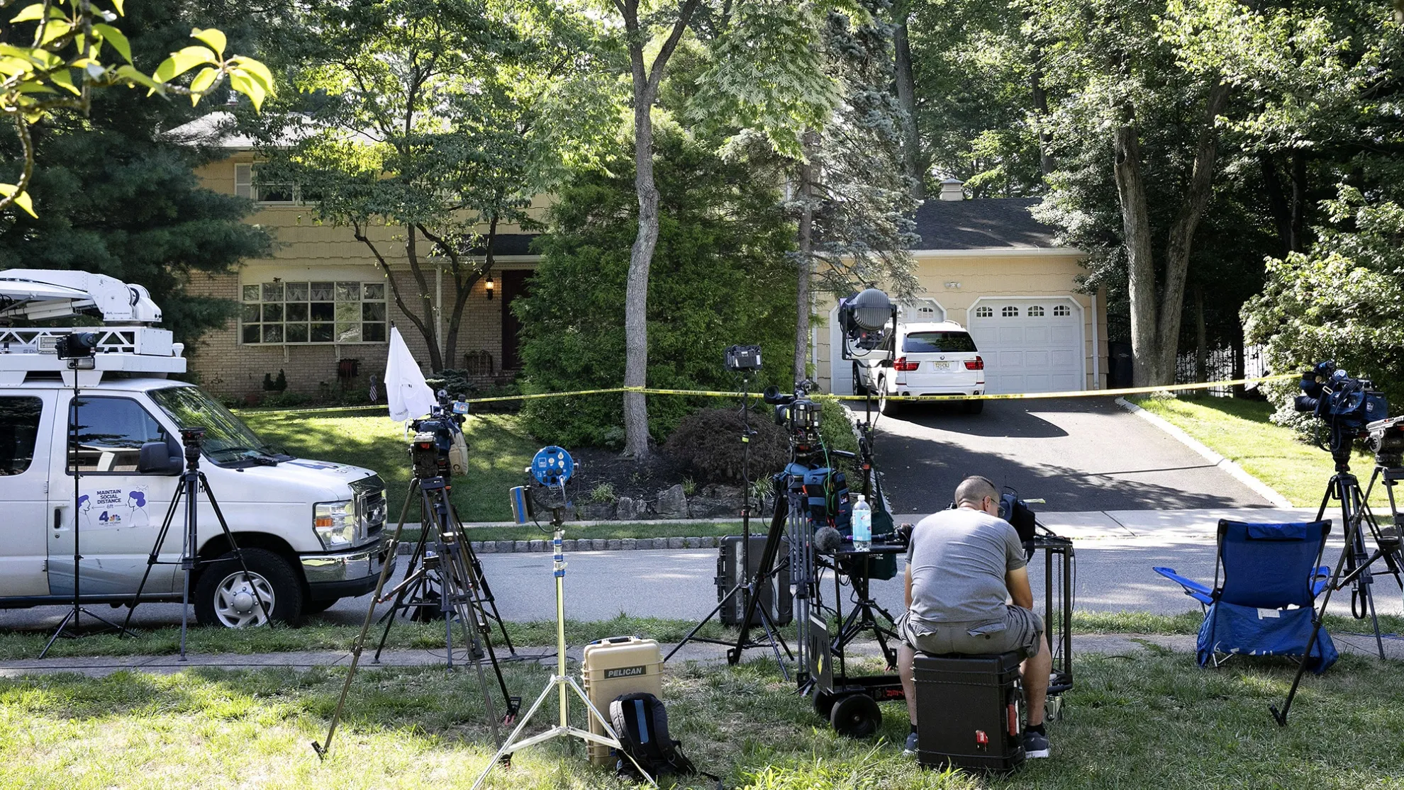 News media cameras are&nbsp;set up in front of the home of U.S. District Judge Esther Salas, in North Brunswick, New Jersey on July 20.&nbsp;