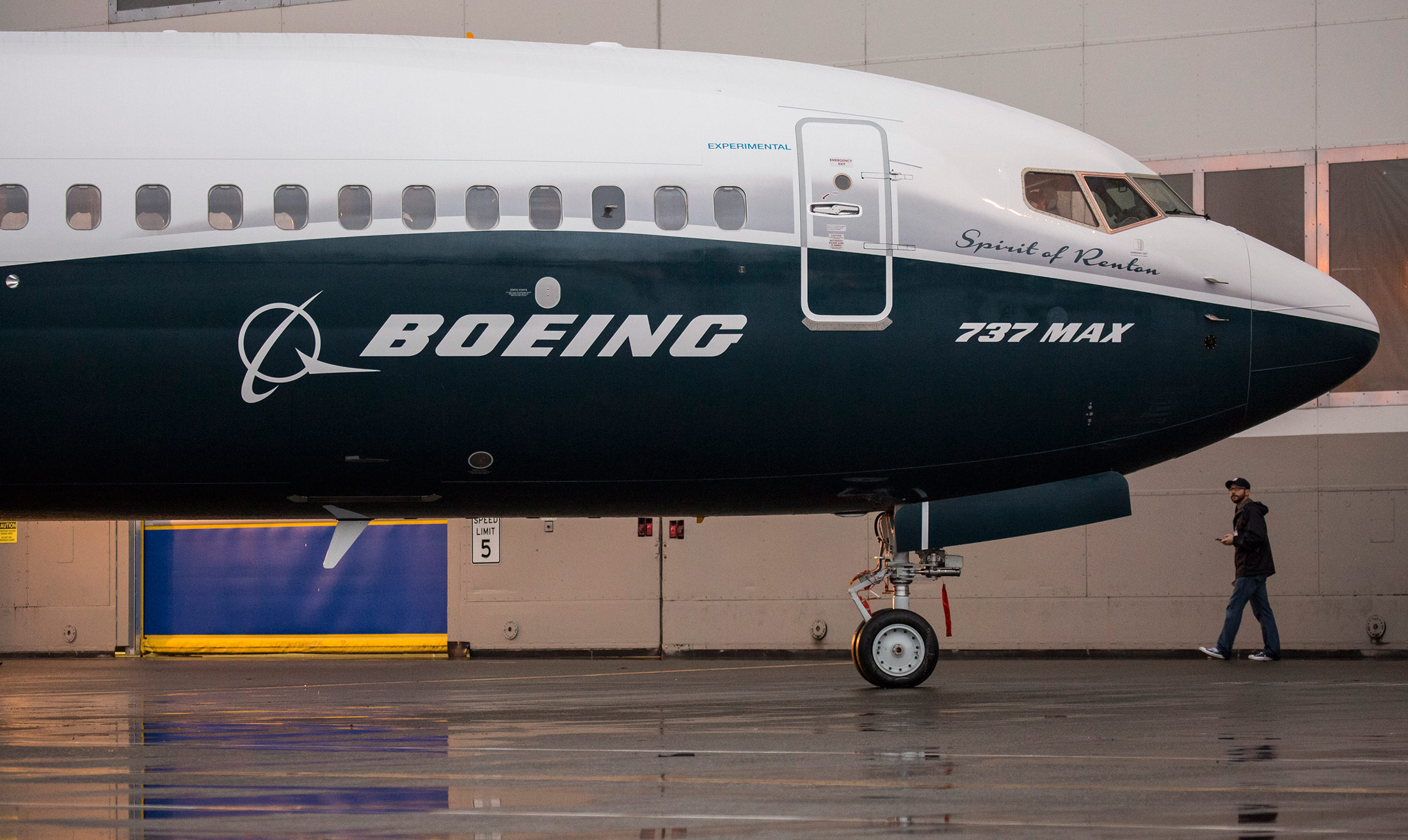 The first completed Boeing Co. 737 MAX airplane is pictured at the Boeing manufacturing facility in Renton, Washington, on Dec. 8.
