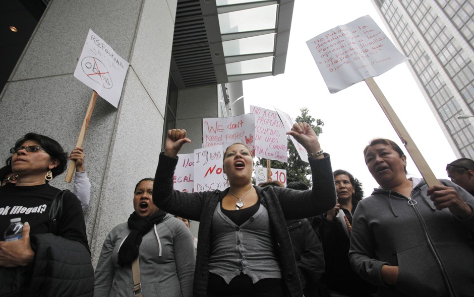Demonstrators rally against the Secure Communities program in San Francisco back in 2010.