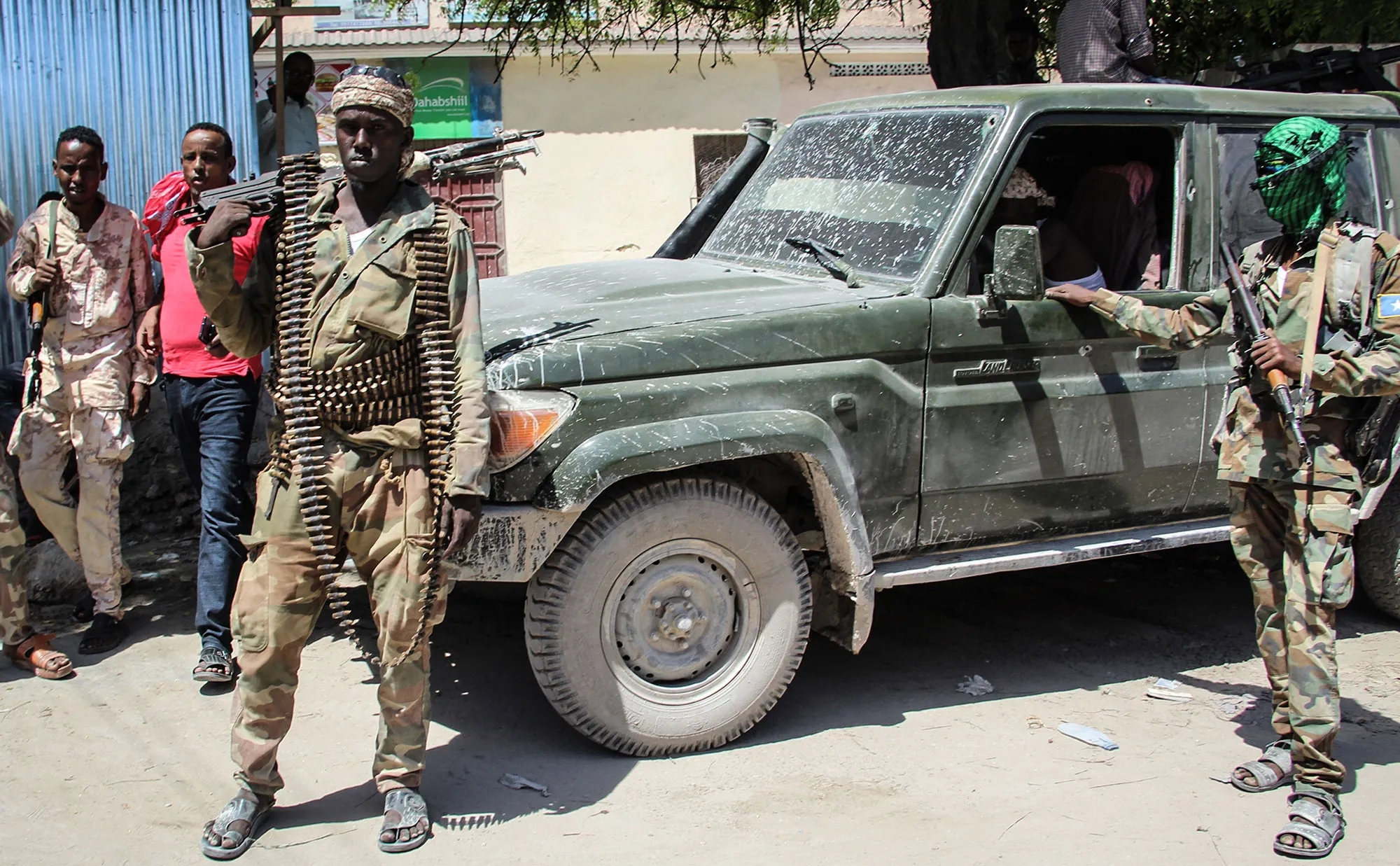 Somali military force personnel supporting anti-government opposition leaders stationed&nbsp;in Mogadishu,&nbsp;on April 25.