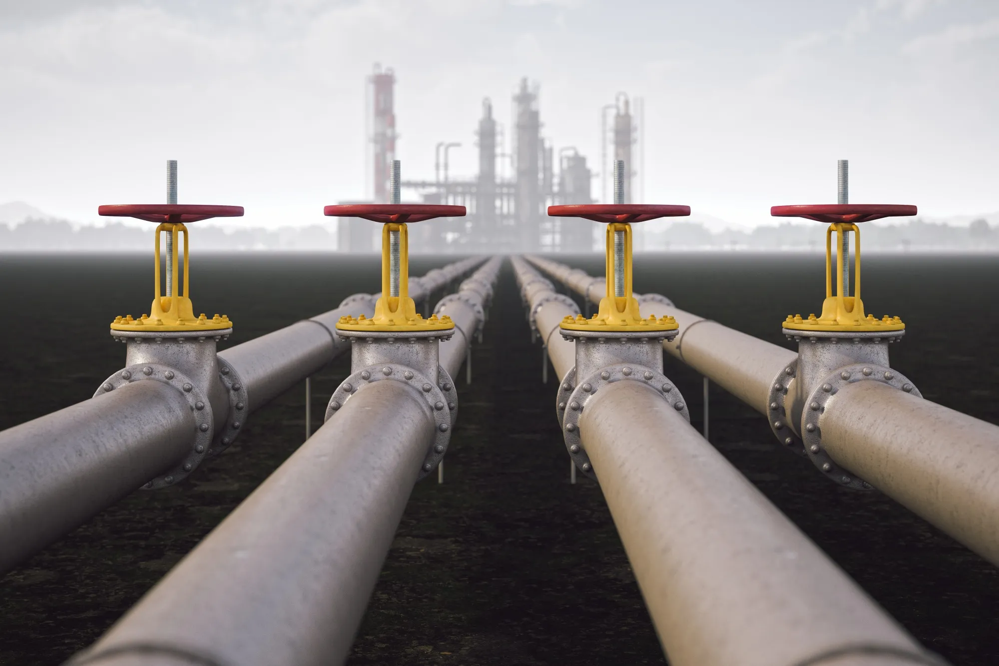 Steel pipes from an oil refinery.