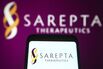 In this photo illustration a Sarepta Therapeutics logo is