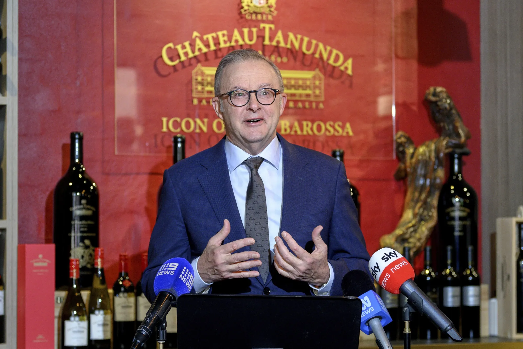 Anthony Albanese gestures during a media event in Sydney on July 11.